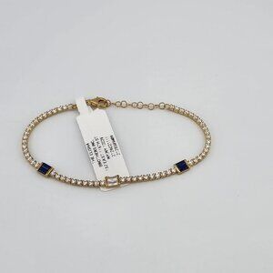 Luxury Sterling Silver 925 Bracelet with Blue and White Square-Cut Gemstones